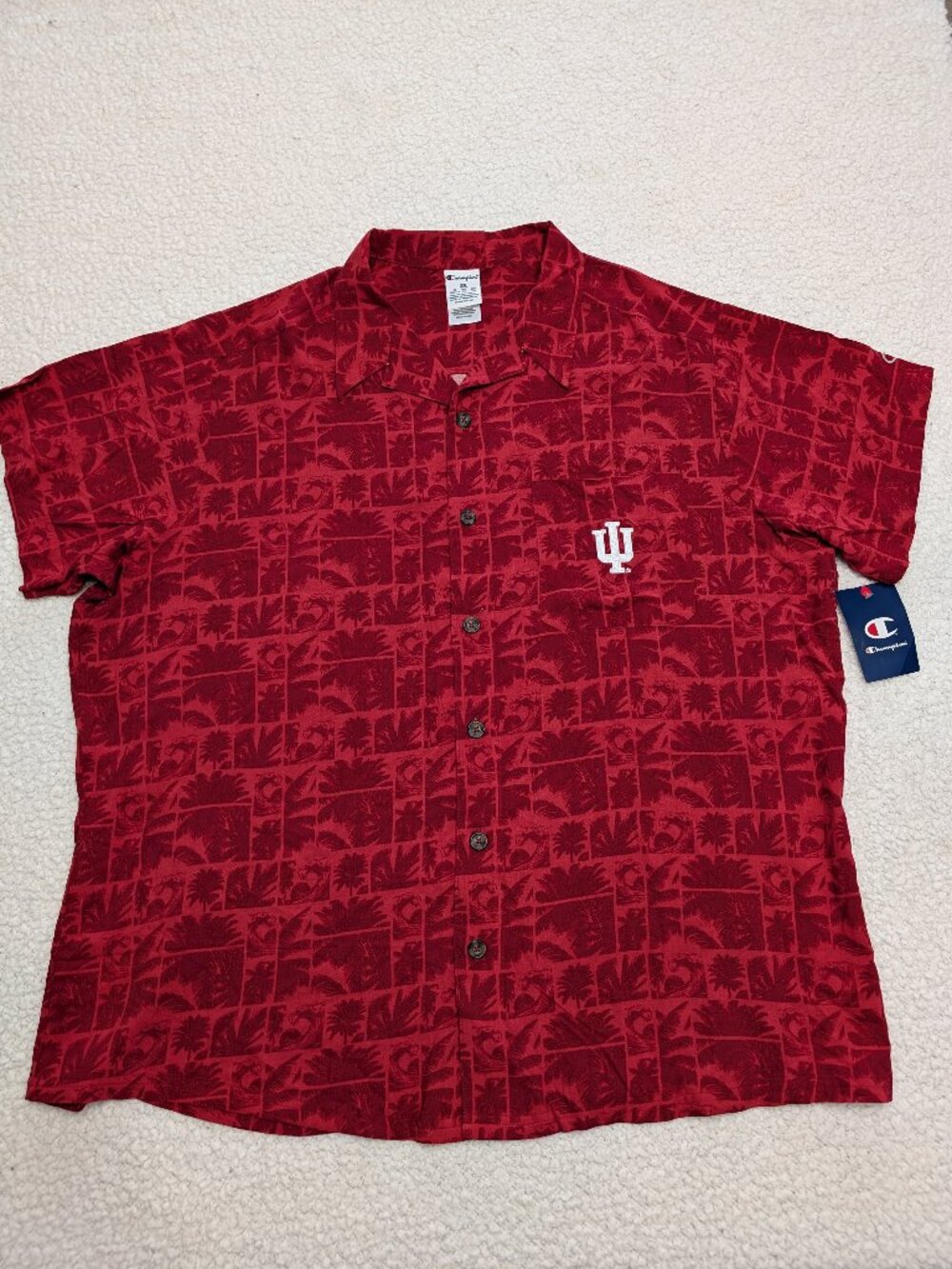 Champion Indiana Hoosiers Hawaiian Button Up Shirt 2XL NWT Red IU NCAA
